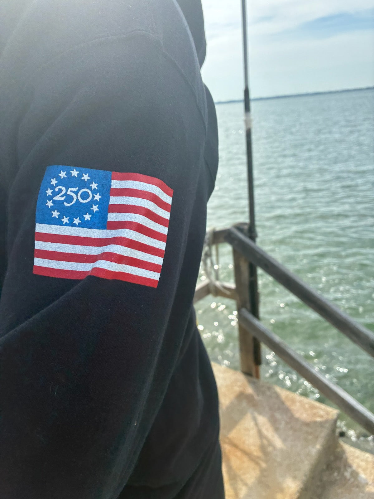 Zip Up  Hooded Sweatshirt Black with  Logo and 250th  American Flag
