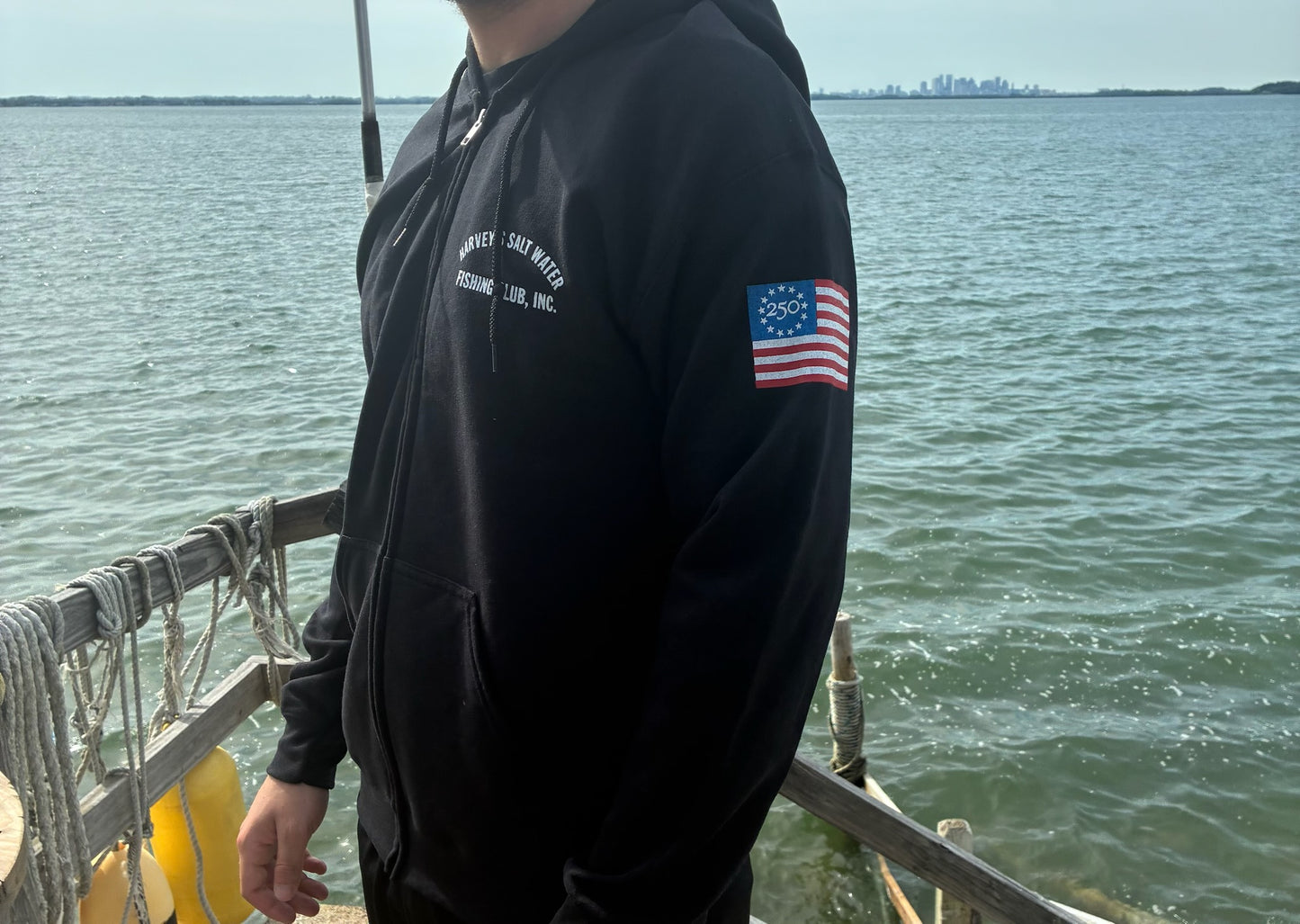 Zip Up  Hooded Sweatshirt Black with  Logo and 250th  American Flag